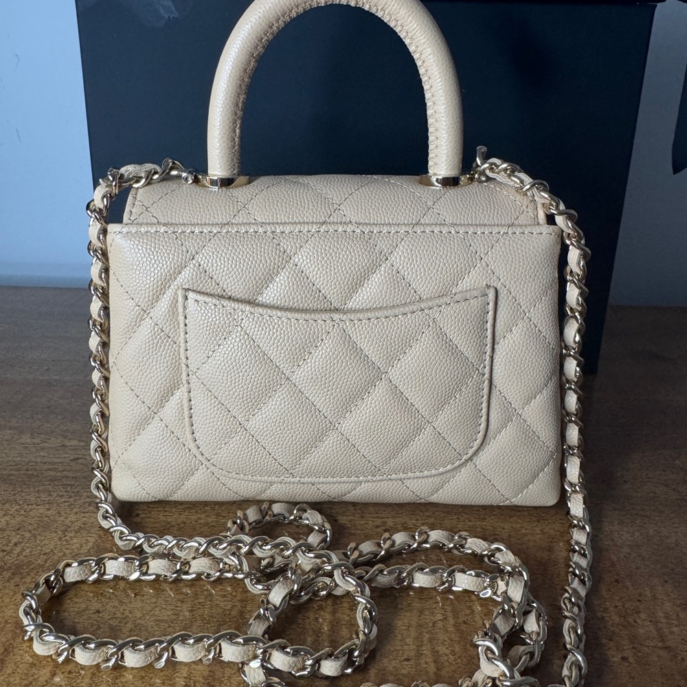 Chanel Beige Caviar Leather Micro Coco Handbag - Picture 8 of 15